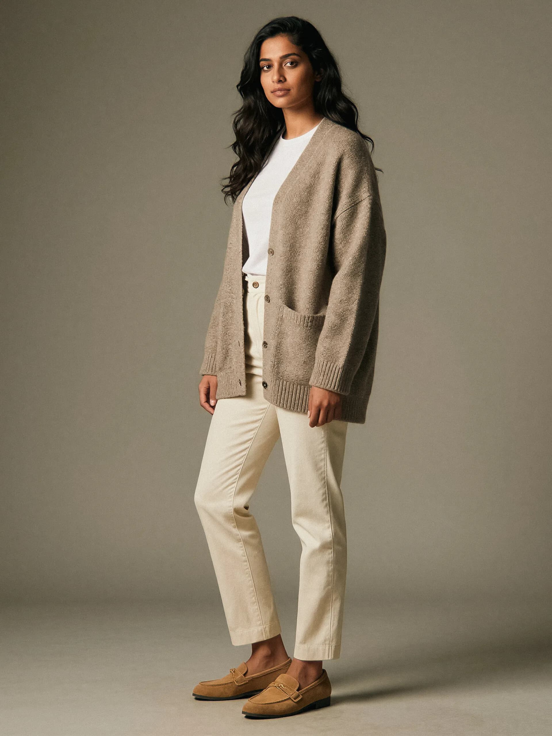 Cashmere cardigan coat - side view