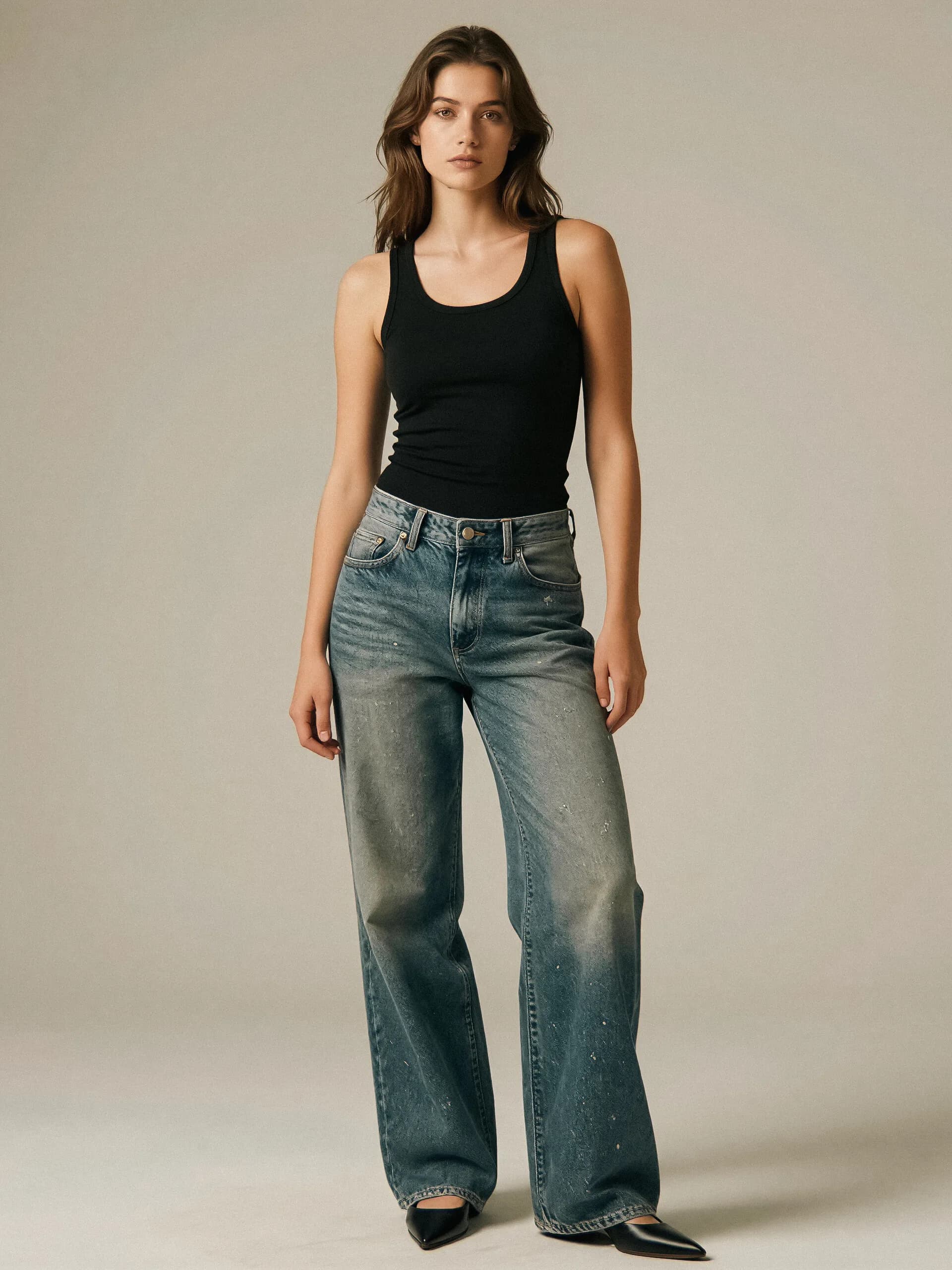 High waist relaxed jeans - full view