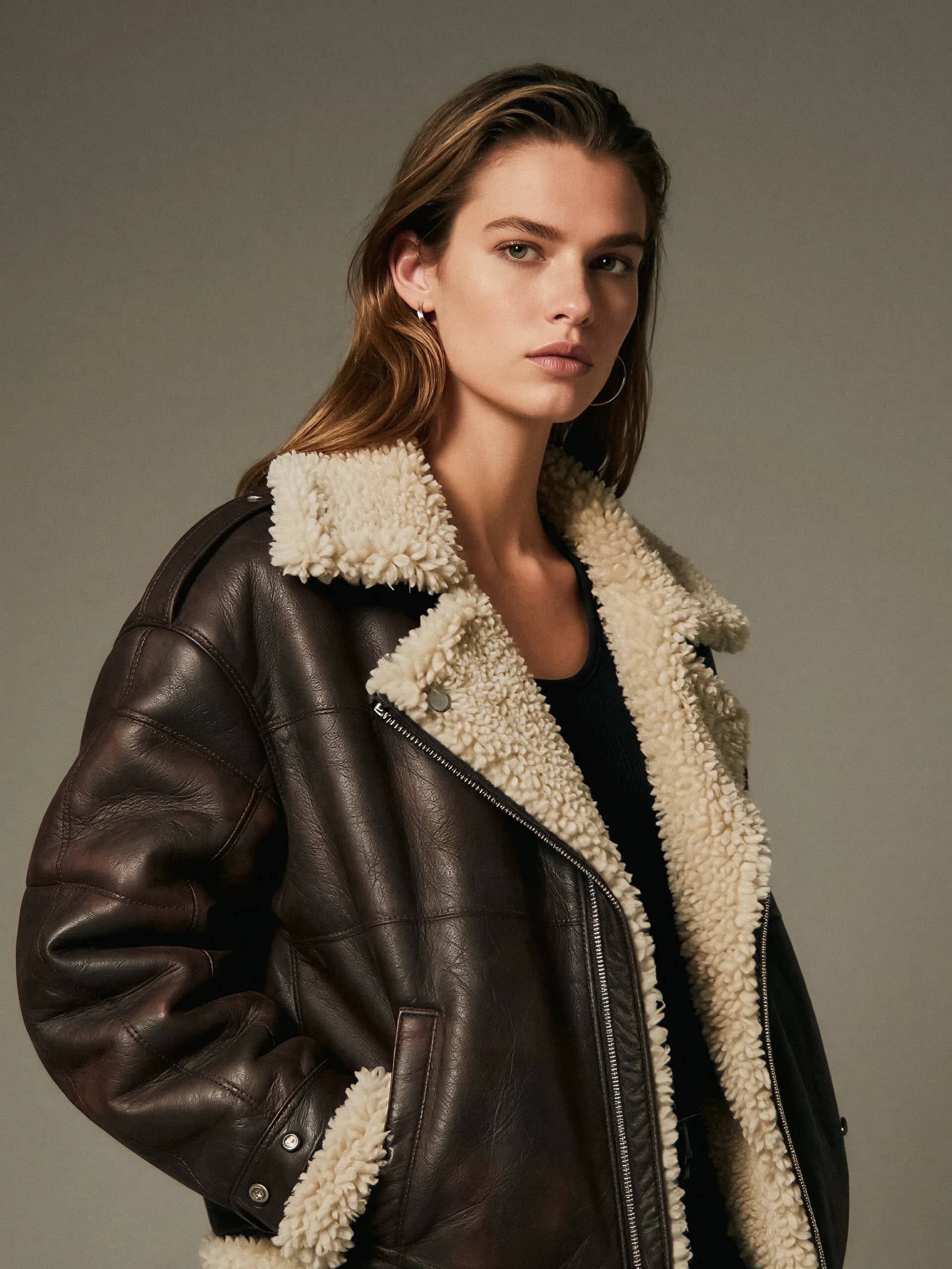 Padded biker leather jacket - close up