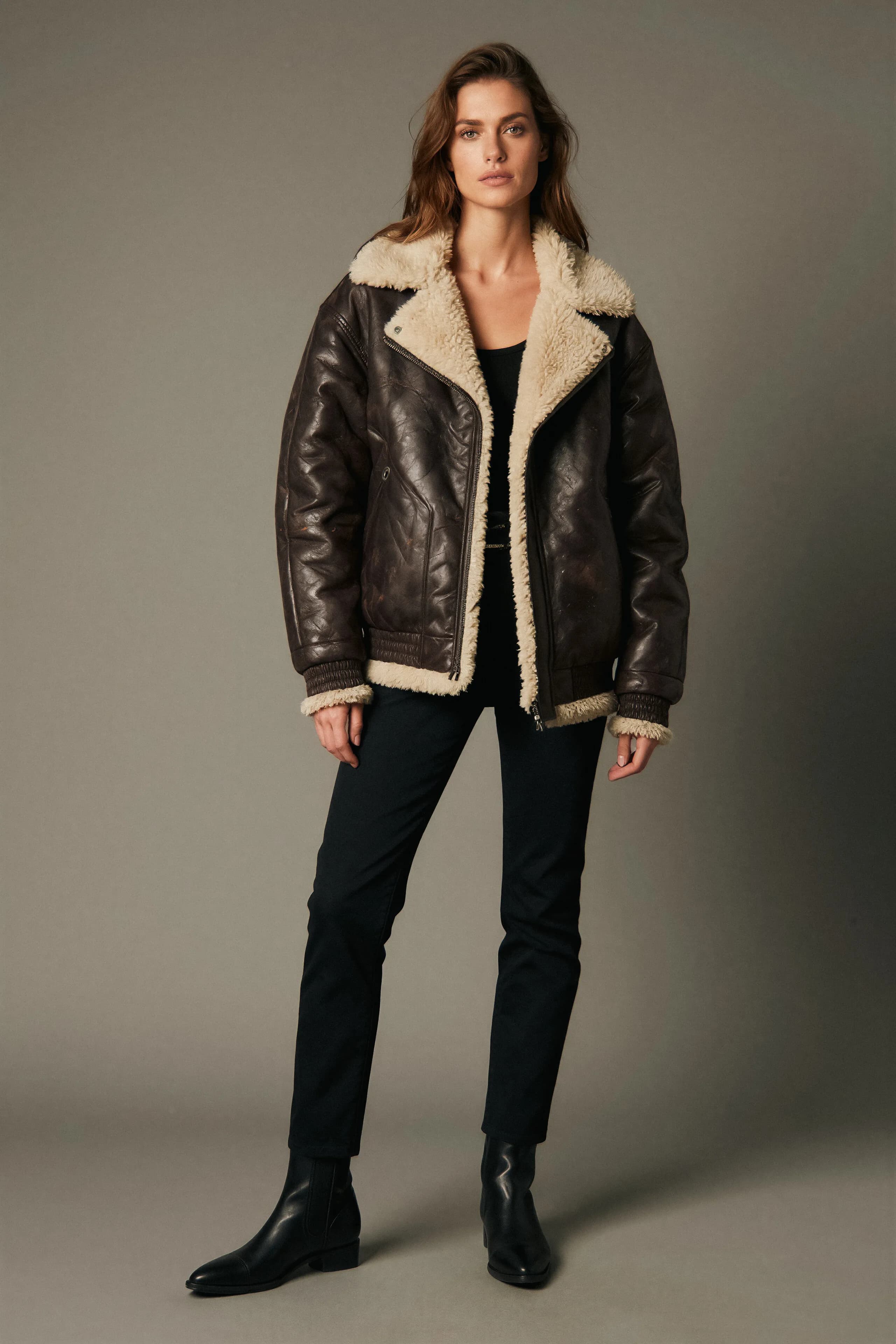 Padded biker leather jacket - full view